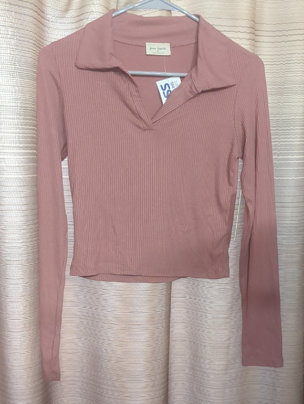 Free Kisses Ribbed Long Sleeve Polo in Dusty Rose